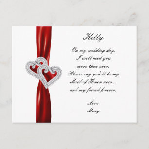 Diamond Heart Red Wedding Maid of Honor Kaart