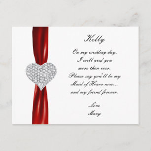 Diamond Heart Red Wedding Maid of Honor Kaart