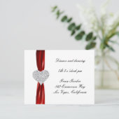 Diamond Heart Red Wedding Reception Kaart (Staand voorkant)