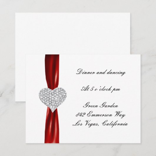 Diamond Heart Red Wedding Reception Kaart (Voorkant / Achterkant)