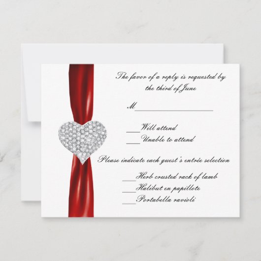 Diamond Heart Red Wedding Response Kaart (Voorkant)