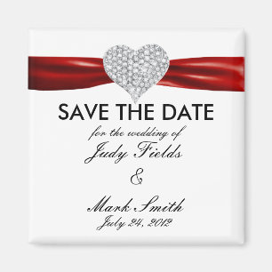 Diamond Heart Red Wedding Save The Date Magnet