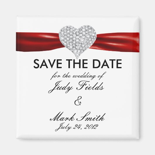 Diamond Heart Red Wedding Save The Date Magnet (Voorkant)
