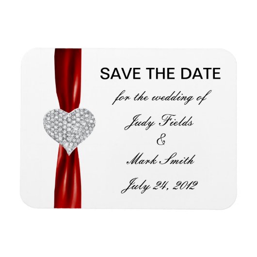 Diamond Heart Red Wedding Save The Date Magnet Magneet (Horizontaal)