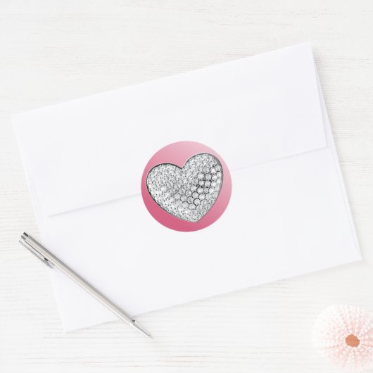 Diamond Heart Ronde Sticker (Envelop)