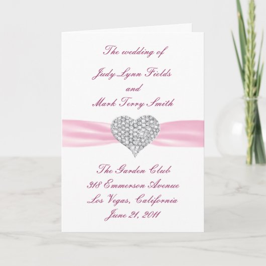 Diamond Heart Roze Huwelijksprogramma Kaart (Voorkant)