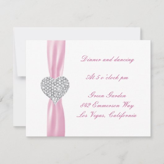Diamond Heart Roze Trouwreceptiekaart Kaart (Voorkant)