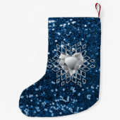Diamond Heart Snowflakes & Blue Faux Glitter Kleine Kerstsok (Achterkant)