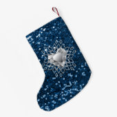 Diamond Heart Snowflakes & Blue Faux Glitter Kleine Kerstsok (Achterkant (Hangend))
