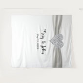 Diamond Heart White Ribbon Wedding Backdrop Wandkleed (Voorkant (horizontaal))