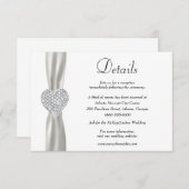 Diamond Heart White Ribbon Wedding Details Informatiekaartje (Voorkant / Achterkant)