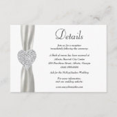 Diamond Heart White Ribbon Wedding Details Informatiekaartje (Voorkant)