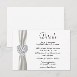 Diamond Heart White Ribbon Wedding Details Informatiekaartje