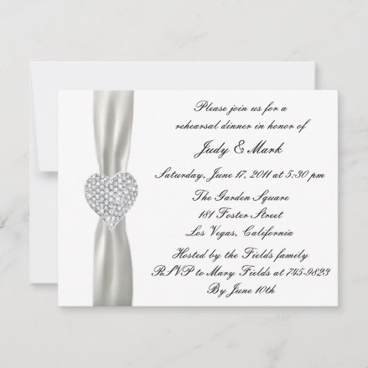 Diamond Heart White Wedding Rehearsal Dinner Invit Kaart (Voorkant)