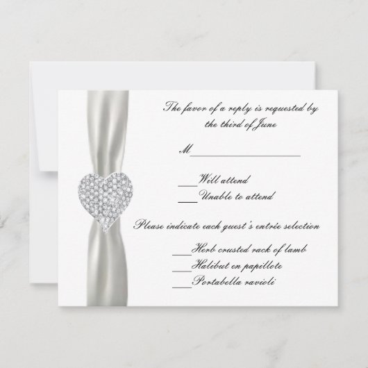 Diamond Heart White Wedding Response Kaart (Voorkant)