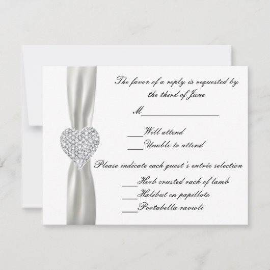 Diamond Heart White Wedding Response Kaart (Voorkant)