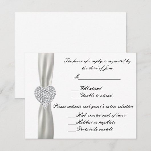 Diamond Heart White Wedding Response Kaart (Voorkant / Achterkant)