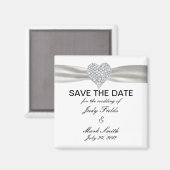 Diamond Heart White Wedding Save the Date Magnet (Voorkant / Achterkant)