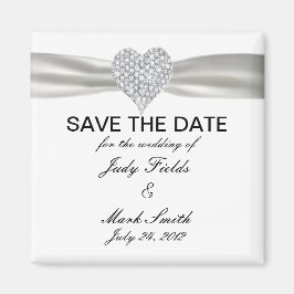 Diamond Heart White Wedding Save the Date Magnet