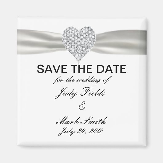 Diamond Heart White Wedding Save the Date Magnet (Voorkant)