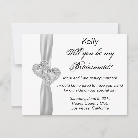 Diamond Heart Witte Trouw Bruidsmeisje Kaart (Voorkant)