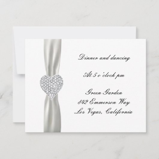 Diamond Heart Witte Trouwreceptiekaart Kaart (Voorkant)