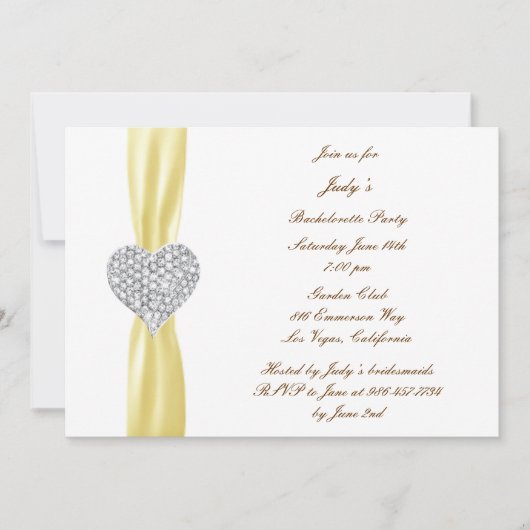 Diamond Heart Yellow Bachelorette Party Kaart (Voorkant)