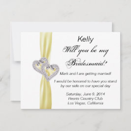 Diamond Heart Yellow Wedding Bridesmaid Kaart