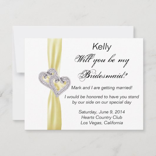 Diamond Heart Yellow Wedding Bridesmaid Kaart (Voorkant)