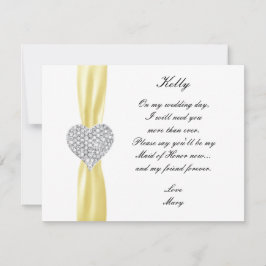 Diamond Heart Yellow Wedding Maid of Honor Kaart