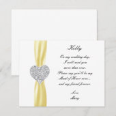 Diamond Heart Yellow Wedding Maid of Honor Kaart (Voorkant / Achterkant)