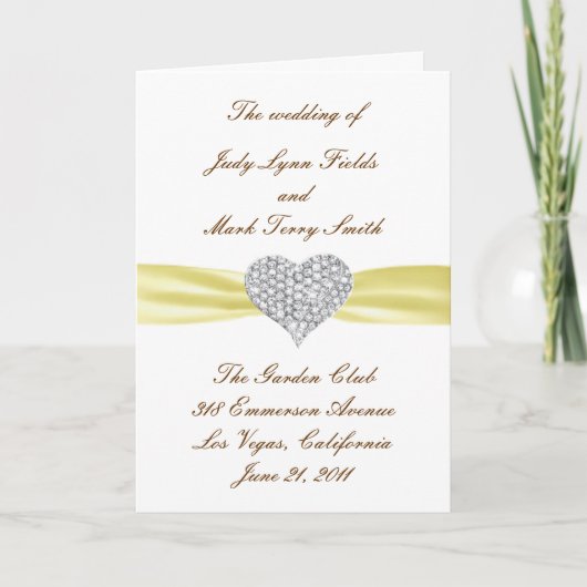 Diamond Heart Yellow Wedding Program Kaart (Voorkant)