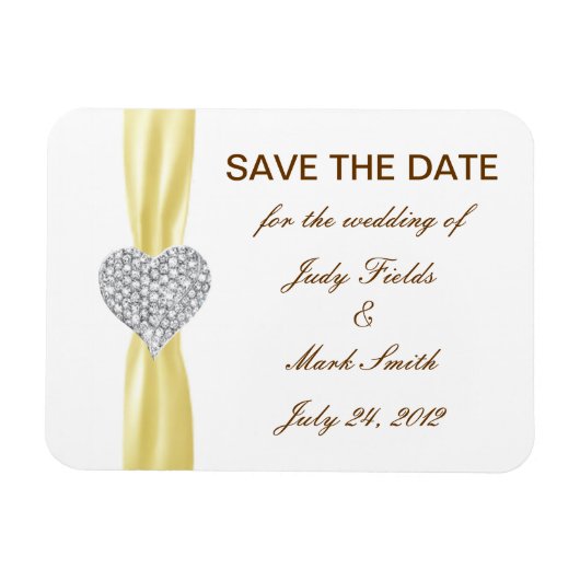 Diamond Heart Yellow Wedding Save the Date Magnet Magneet (Horizontaal)