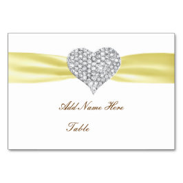 Diamond Heart Yellow Wedtable Place Card Kaart