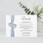 Diamond Hearts Blauw Lint Bruiloft Details Informatiekaartje (Staand voorkant)