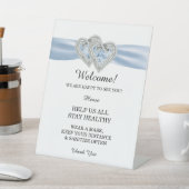 Diamond Hearts Blauw Lint Bruiloft Veiligheid Reclamebord Met Voetstuk (Insitu)