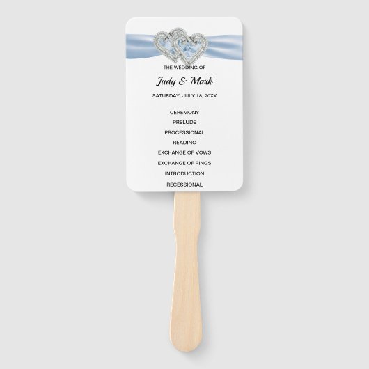 Diamond Hearts Blue Trouwprogramma Fans Handwaaier (Voorkant)