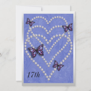 Diamond Hearts & Butterflies 17e Verjaardag Kaart
