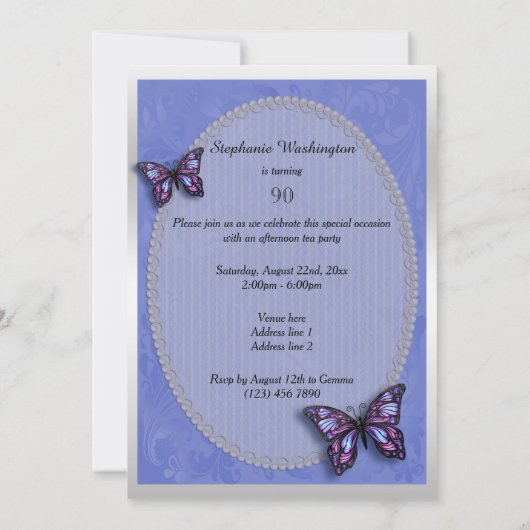 Diamond Hearts & Butterflies 90th Birthday Kaart (Achterkant)