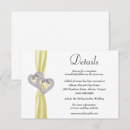Diamond Hearts Geel Lint Bruiloft Details Informatiekaartje