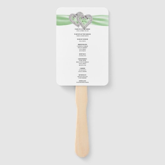 Diamond Hearts Green Wedding Program Fans Handwaaier (Achterkant)