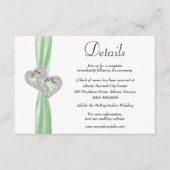 Diamond Hearts Groen Lint Bruiloft Details Informatiekaartje (Voorkant)