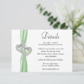 Diamond Hearts Groen Lint Bruiloft Details Informatiekaartje (Staand voorkant)