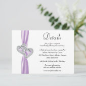 Diamond Hearts Paars Ribbon Wedding Details Informatiekaartje (Staand voorkant)