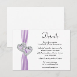 Diamond Hearts Paars Ribbon Wedding Details Informatiekaartje