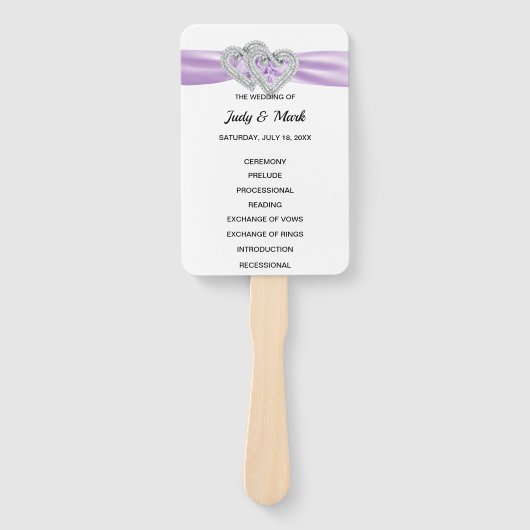 Diamond Hearts Paars Wedding Program Fans Handwaaier (Voorkant)