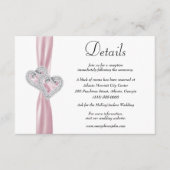 Diamond Hearts Pink Ribbon Wedding Details Informatiekaartje (Voorkant)