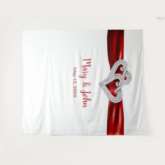 Diamond Hearts Red Ribbon Weddenschap Backdrop Wandkleed (Voorkant (horizontaal))