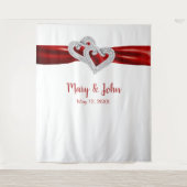 Diamond Hearts Red Ribbon Weddenschap Backdrop Wandkleed (Voorkant)