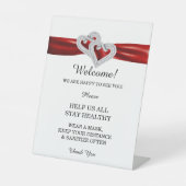 Diamond Hearts Red Ribbon Wedding Safety Reclamebord Met Voetstuk (Voorkant)